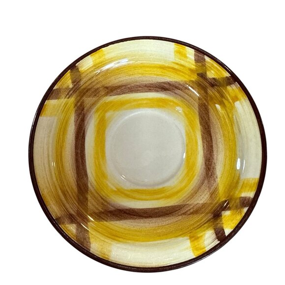 1 Vintage Metlox Vernon Ware Organdie Brown Yellow Plaid Saucer Plate 6.2' - Picture 1 of 5